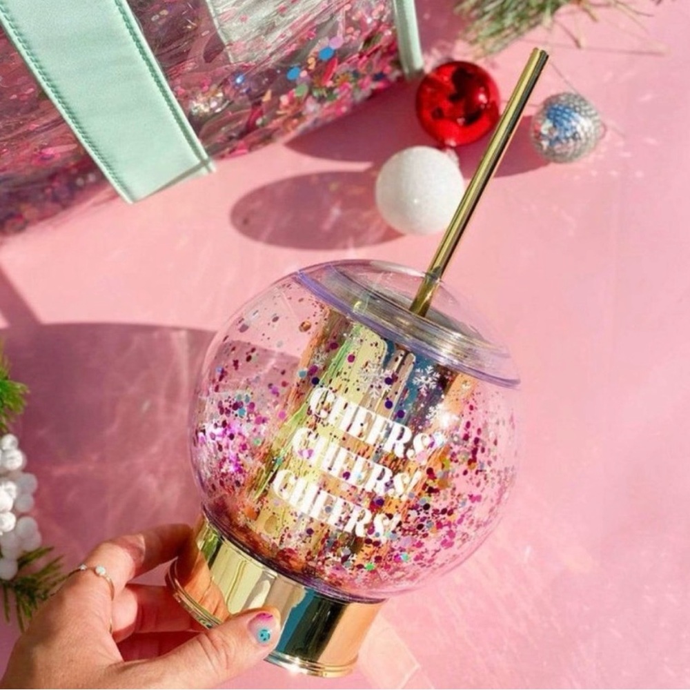 Packed Party Cheers Snowglobe Sipper Gold Cheers Holiday Christmas Glitter Fun